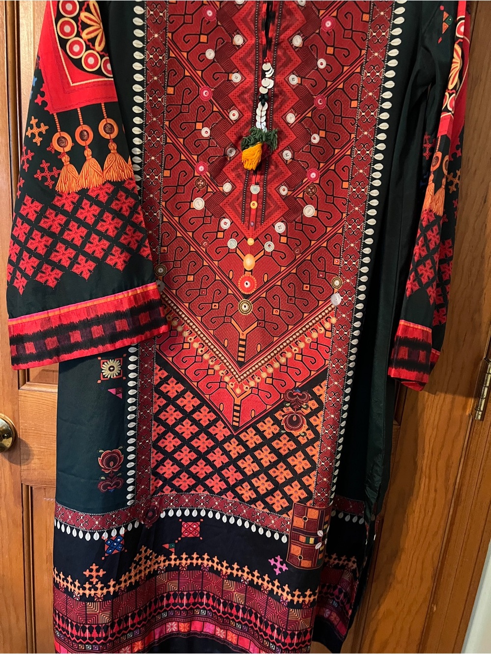 Embellished Red & Black Ethnic Tunic Dress